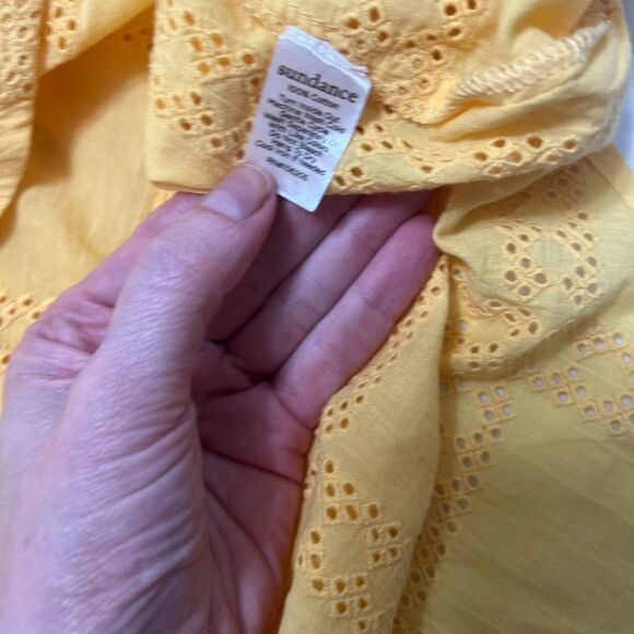 Sundance Tensift Eyelet Yellow Button Down Shirt Small Boho Oversized - Picture 10 of 12